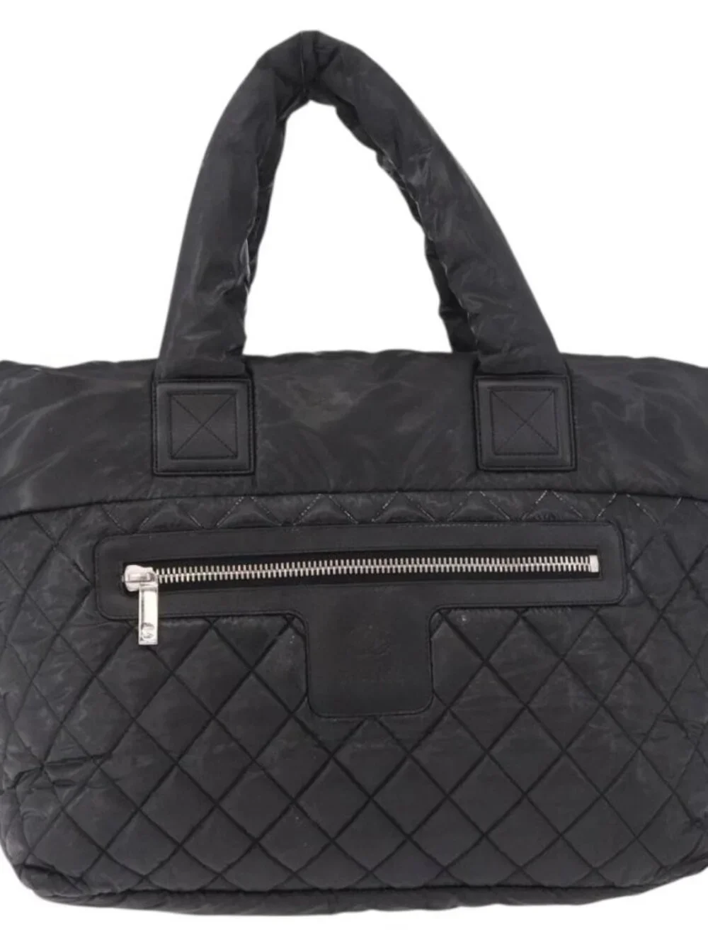 CHANEL Cococoon Tote Bag Nylon Black Silver CC Auth BA13097